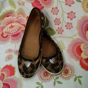 Brighton Leopard Print Ballet Flats with Heart Accent - Brown and Black
